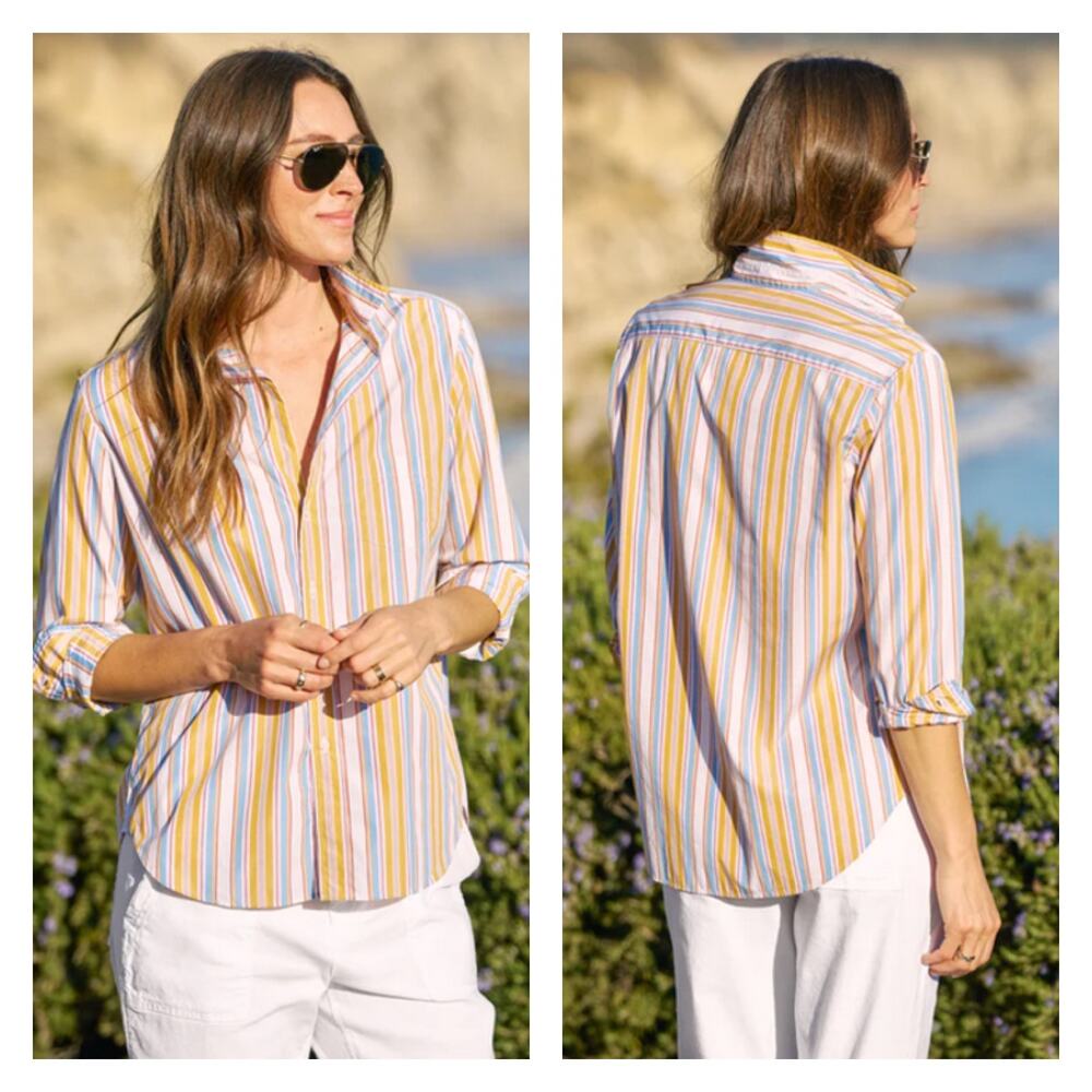 Frank & Eileen Gold Stripe Button Up Shirt Size M